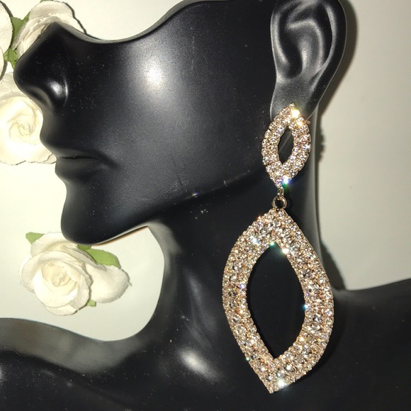 Jovani Jewelry Gold W White Stone Pageant Prom Wedding Earrings